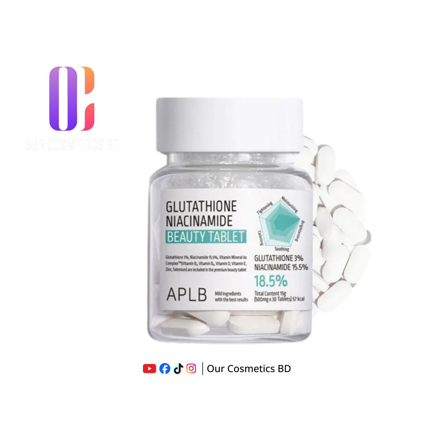 APLB Glutathione Niacinamide Beauty Tablet 500mg x 30 Tablets