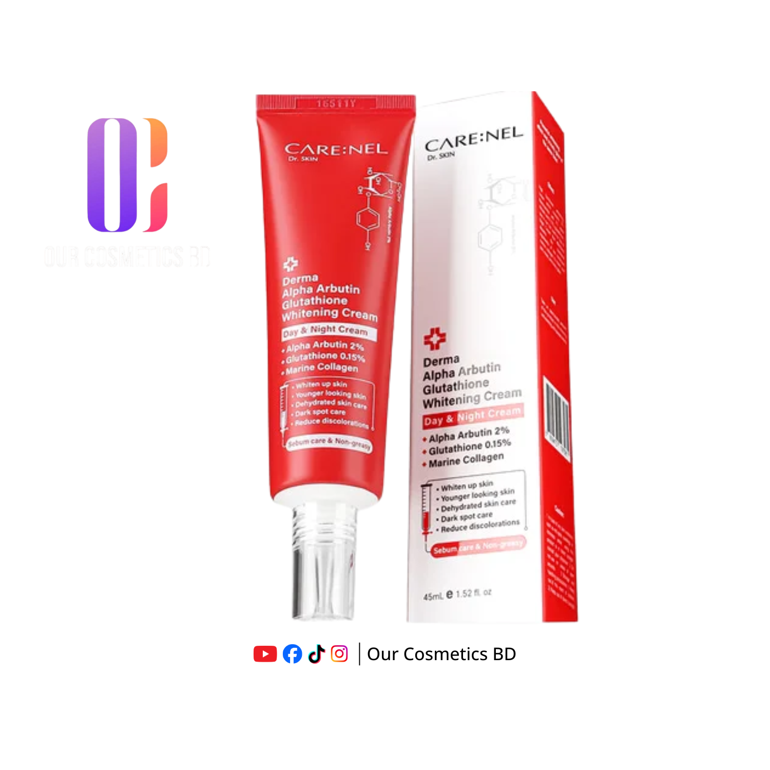 Care:Nel Derma Alpha Arbutin Glutathione Whitening Cream 45ml
