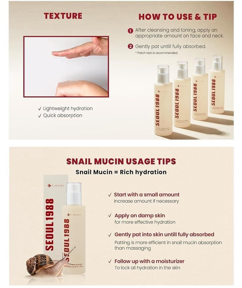 KSECRET-SEOUL 1988 Essence:Snail Mucin 97% + Rice 100ml