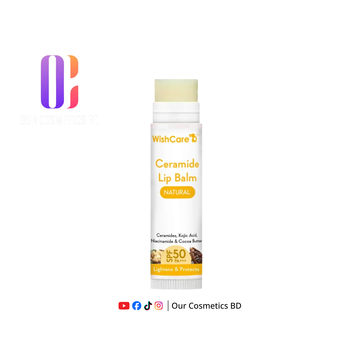 WishCare Ceramide Lip Balm with SPF 50 PA+++ (Natural) 5gm