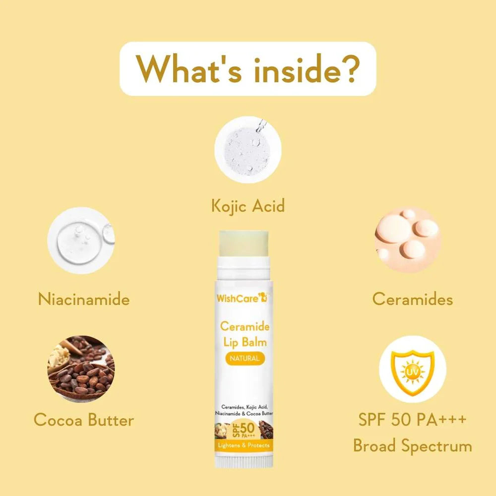 WishCare Ceramide Lip Balm with SPF 50 PA+++ (Natural) 5gm