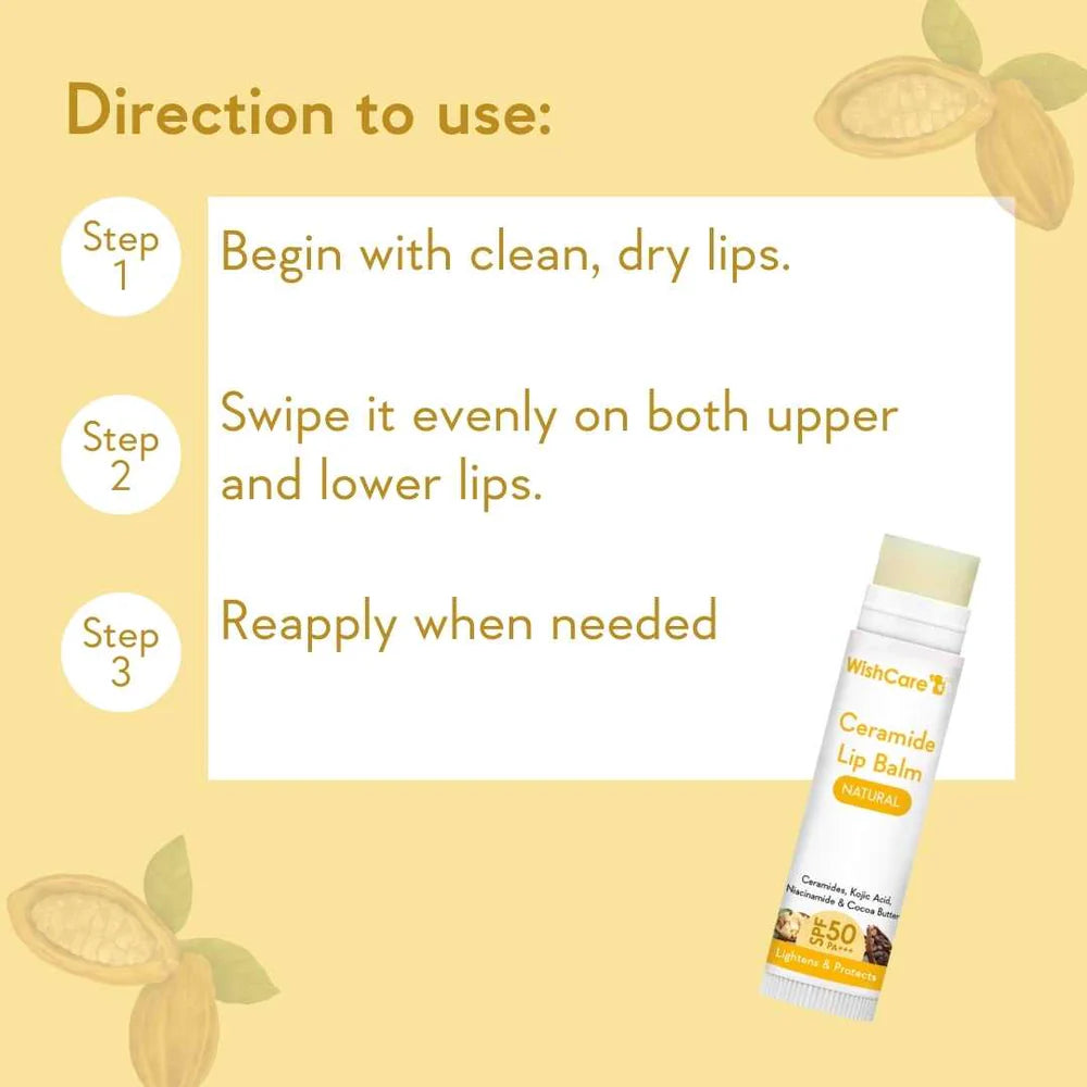 WishCare Ceramide Lip Balm with SPF 50 PA+++ (Natural) 5gm