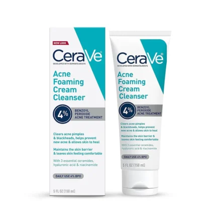 CeraVe Acne Foaming Cream Cleanser with 4% Benzoyl Peroxide – 150ml